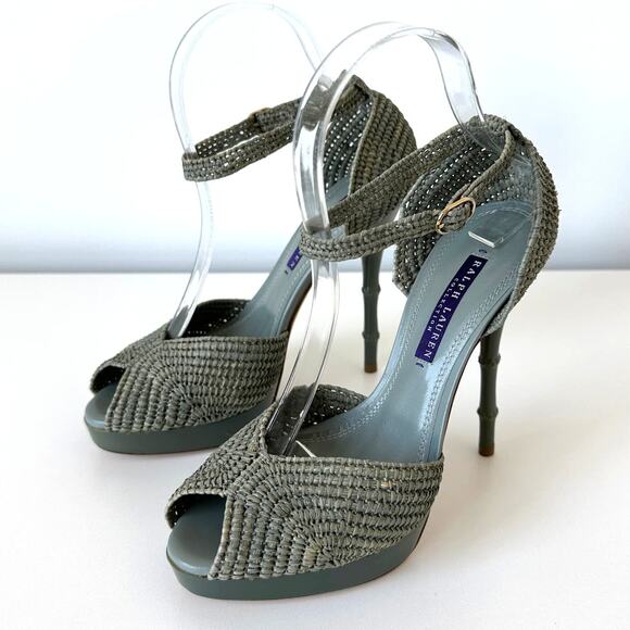 Ralph Lauren Purple Label Raffia Ankle Strap Platform Sandal Size 37 / US 7 B - Picture 1 of 13